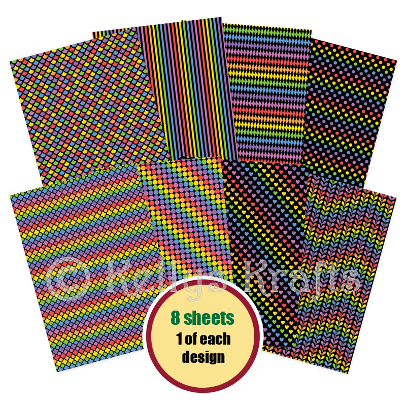 (image for) A4 Patterned Card - Midnight Rainbows Pack (8 Sheets)