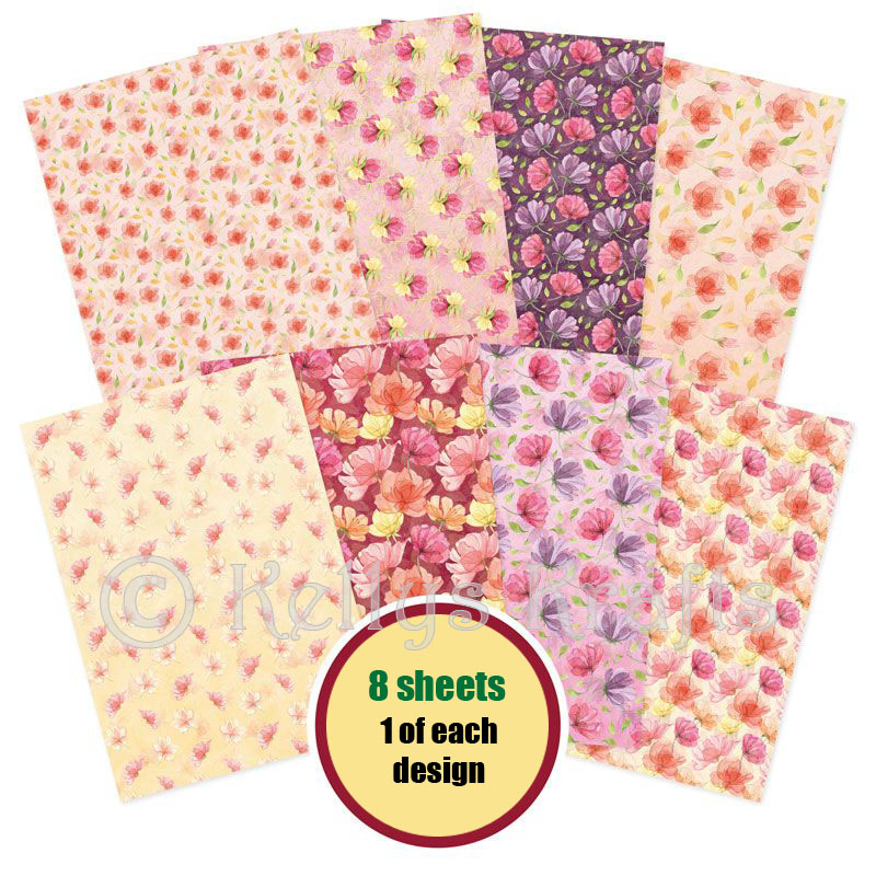 A4 Patterned Card - Falling Flowers Pack (8 Sheets)
