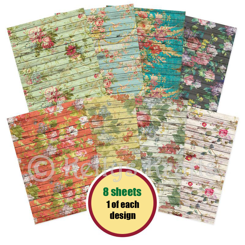 A4 Patterned Card - French Wood Pack (8 Sheets)