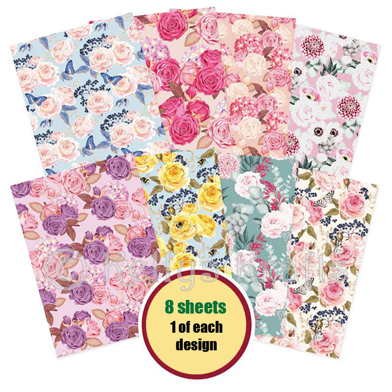 A4 Patterned Card - Big Blossoms Pack (8 Sheets)