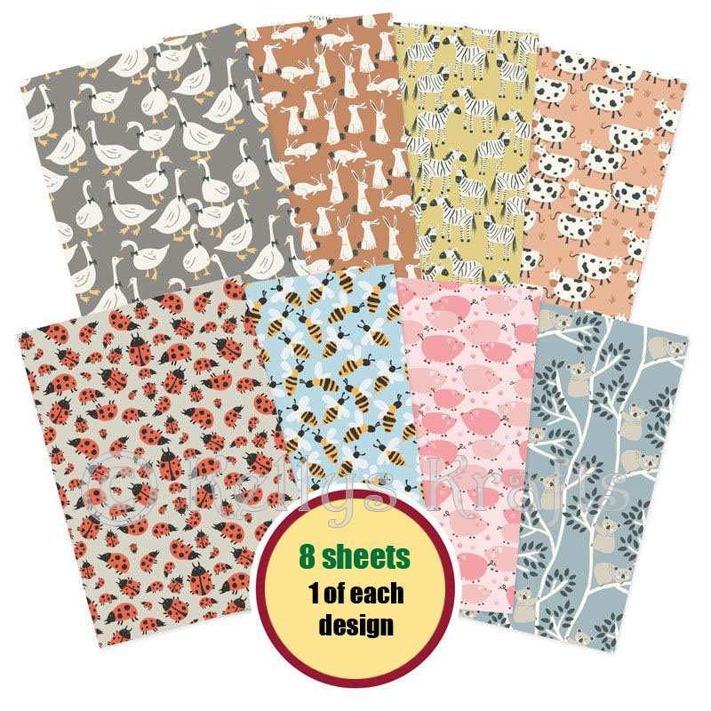 A4 Patterned Card - Creatures Great & Small Pack (8 Sheets)