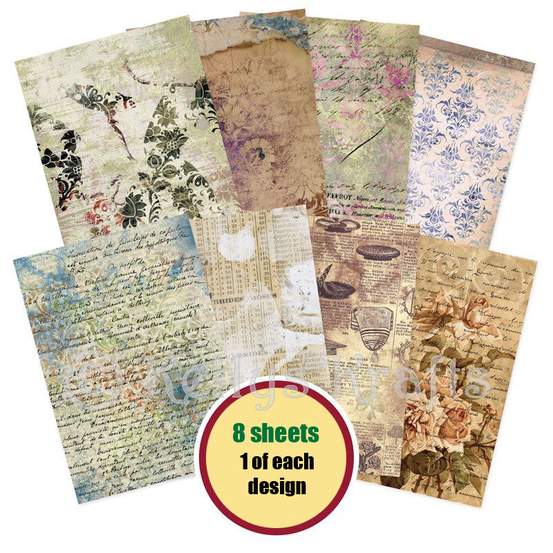 A4 Patterned Card - De-Stressed Paper Pack (8 Sheets)