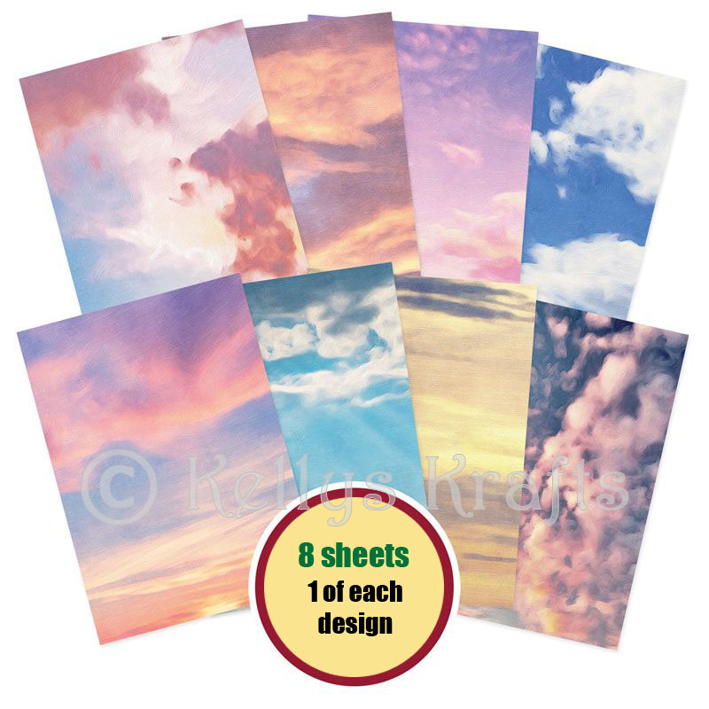 (image for) A4 Patterned Card - Painted Clouds Pack (8 Sheets)