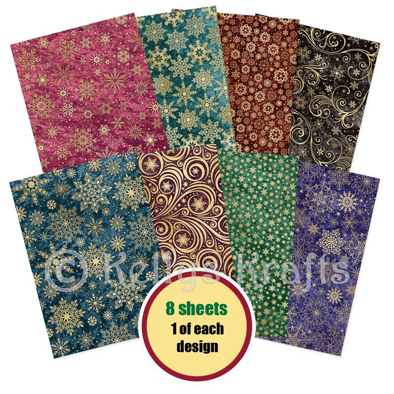 A4 Patterned Card - Snowflake Splendour Pack (8 Sheets)