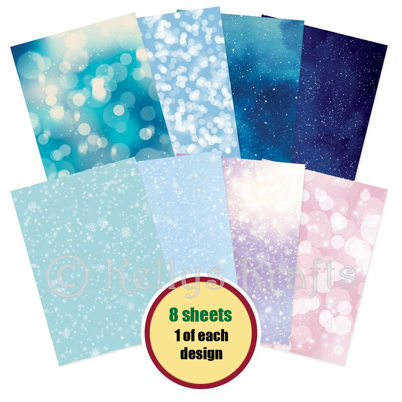 (image for) A4 Patterned Card - Sparkling Snowfall Pack (8 Sheets)