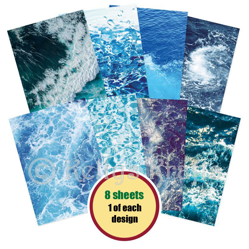 (image for) A4 Patterned Card - Ocean Waves (8 Sheets)