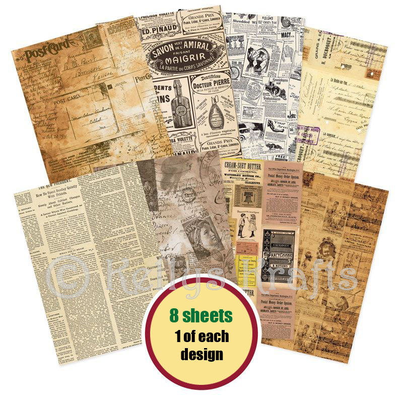 (image for) A4 Patterned Card - Vintage Newsprint (8 Sheets)