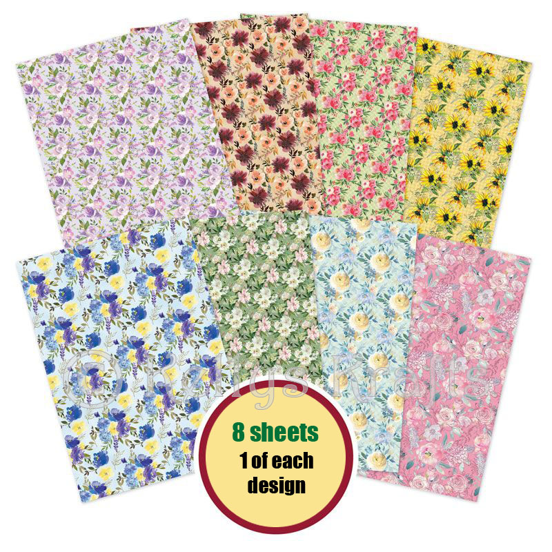 A4 Patterned Card - Cottage Florals (8 Sheets)