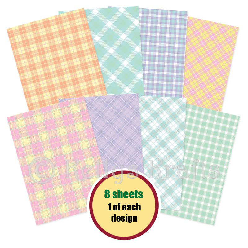 A4 Patterned Card - Pastel Plaids (8 Sheets)