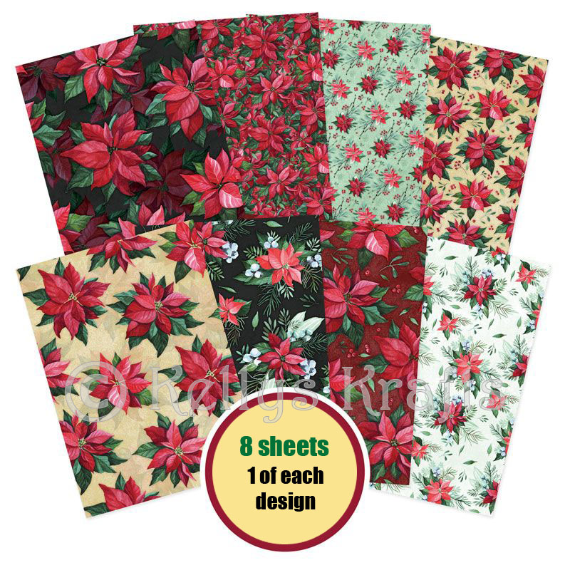 (image for) A4 Patterned Card - Poinsettia Garden (8 Sheets)
