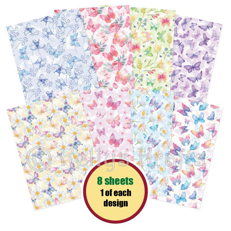 (image for) A4 Patterned Card - Beautiful Butterflies Pack (8 Sheets)