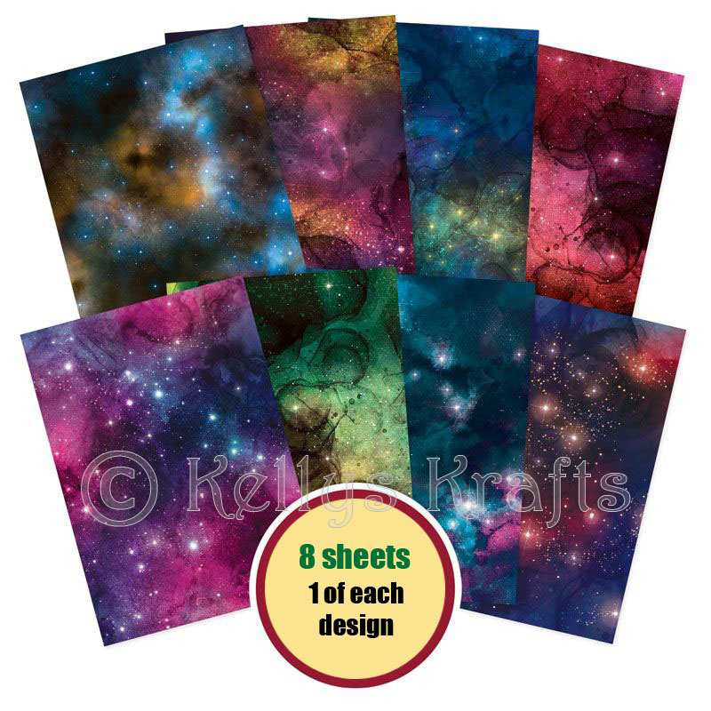 (image for) A4 Patterned Card - Glistening Galaxies Pack (8 Sheets)