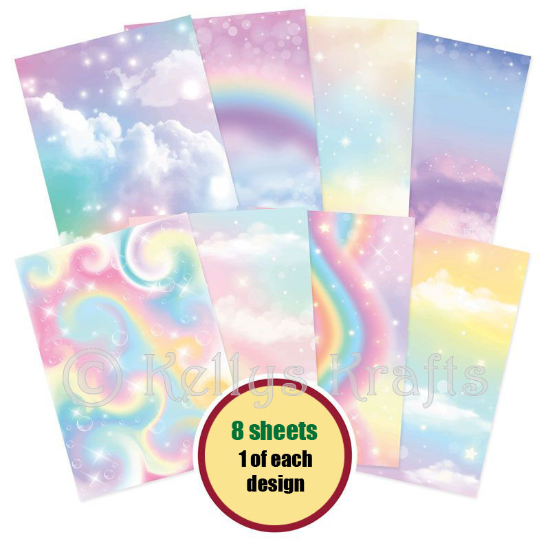 (image for) A4 Patterned Card - Rainbow Skies Pack (8 Sheets)