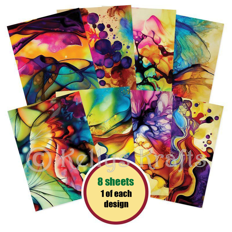 (image for) A4 Patterned Card - Rainbow Inks (8 Sheets)