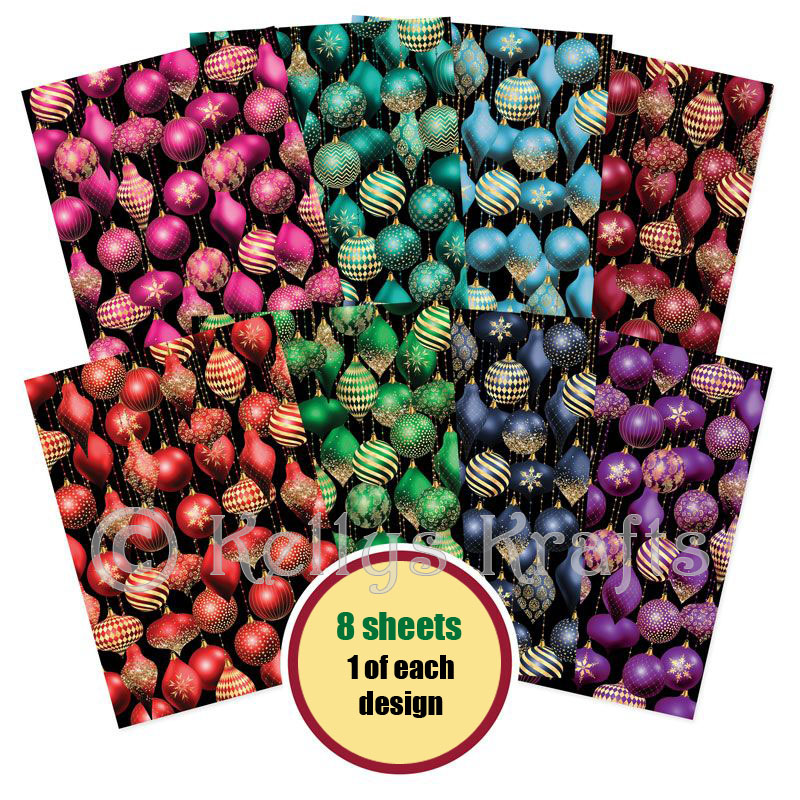 A4 Patterned Card - Beautiful Baubles (8 Sheets)