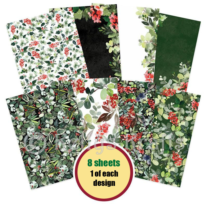 (image for) A4 Patterned Card - Festive Foliage (8 Sheets)
