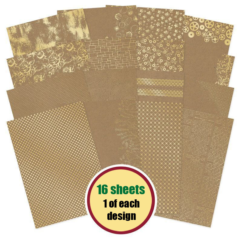 (image for) A4 Foil Printed Patterned Card - Krazy Kraft (16 Sheets)