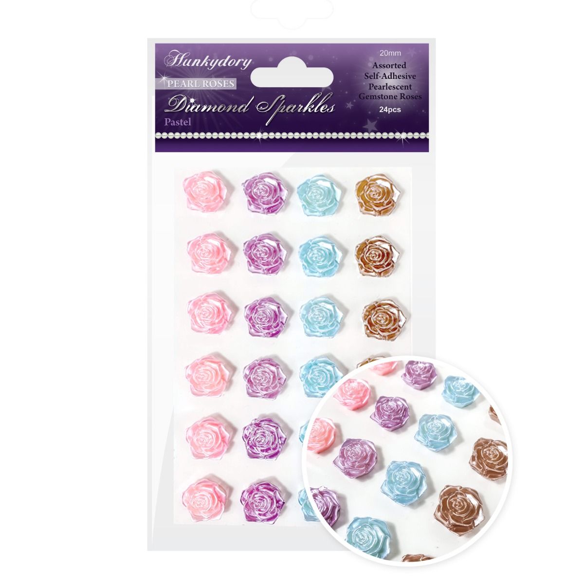 Diamond Sparkles Gemstones, Pearl Roses, Pastel (24 Pieces)