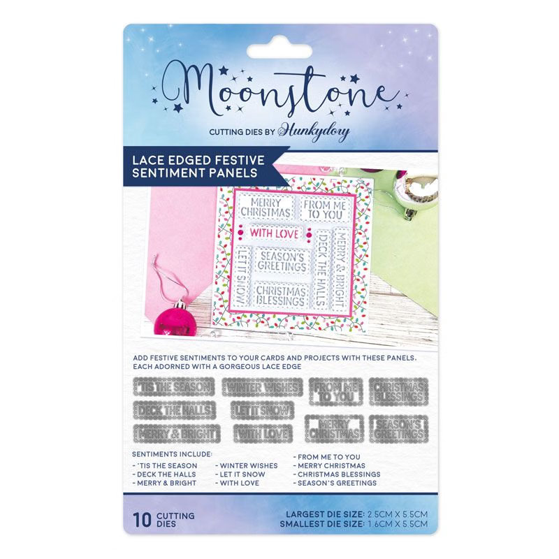 Moonstone Cutting Die, Lace Edged Festive Sentiment Panels (MSTONE1163) (image for) Moonstone Cutting Die, Lace Edged Festive Sentiment Panels (MSTONE1163)