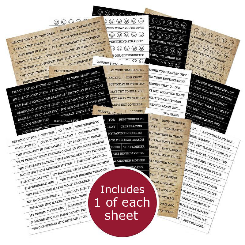 (image for) Just My Type - Sentiment Strip Sheets - Humour (12 sheets - 312 strips)