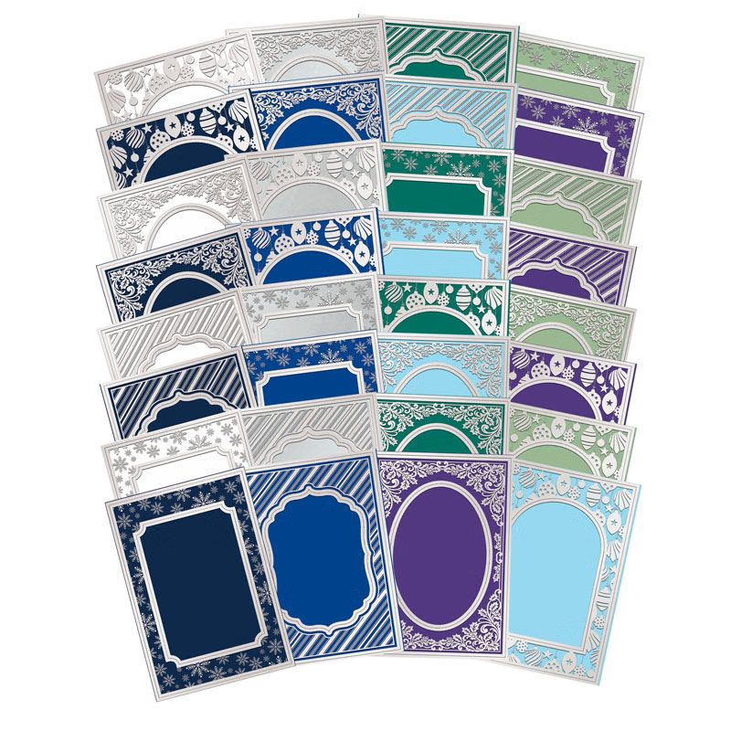 Die-Cut Festive Pocket Pad Aperture Frames, Silver Foil (8 Sheets / 32 Frames) POCKPADAP103 (image for) Die-Cut Festive Pocket Pad Aperture Frames, Silver Foil (8 Sheets / 32 Frames) POCKPADAP103