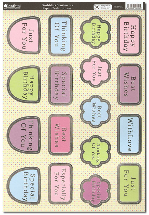 Kanban Craft Toppers - Wobblers Sentiments, Birthday Theme (PCT9459)