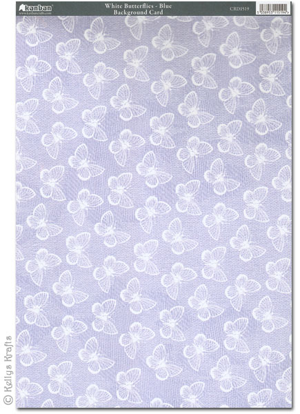 Kanban Patterned Card - White Butterflies, Blue (CRD1519)