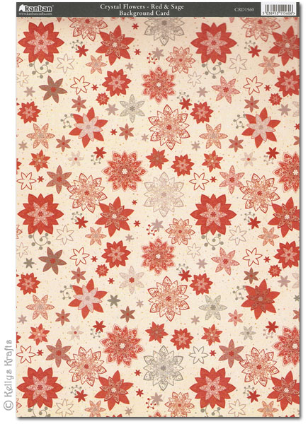Kanban Patterned Card - Crystal Flowers, Red & Sage (CRD1560)