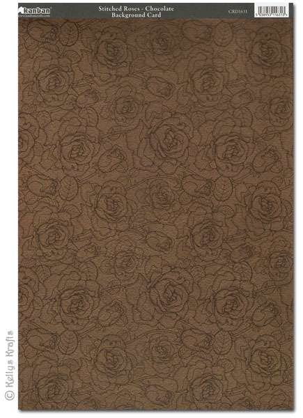 Kanban Patterned Card - Stitched Roses, Chocolate (CRD1631)