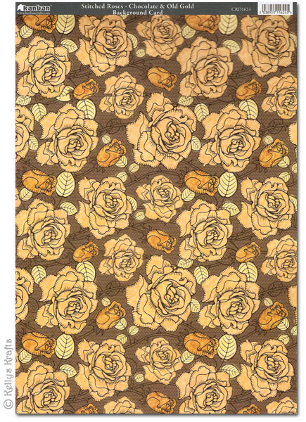 Kanban Patterned Card - Stitched Roses, Chocolate + Old Gold (CRD1624)
