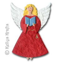 Mulberry Angel Die Cut Shape with Blonde Hair and Red Clothing