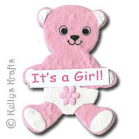 Mulberry Teddy Bear "It's A Girl" Die Cut Shape - Pink