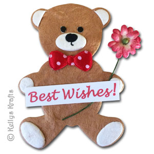 Mulberry \"Best Wishes\" Teddy Bear Die Cut Shape with Flower