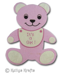 Mulberry Pink Teddy Bear "It's A Girl" Die Cut Shape