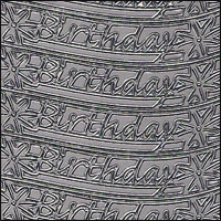 Happy Birthday Banners, Silver Peel Off Stickers (1 sheet)