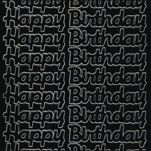Happy Birthday, Black Peel Off Stickers (1 sheet)