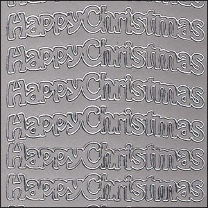 Happy Christmas, Silver Peel Off Stickers (1 sheet)