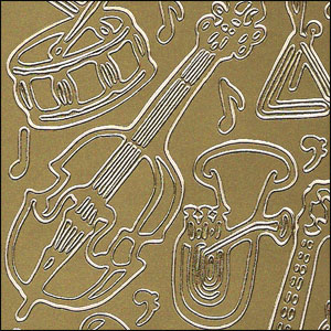 Music Instruments, Gold Peel Off Stickers (1 sheet)