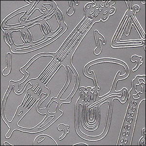 Music Instruments, Silver Peel Off Stickers (1 sheet)