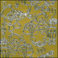 Musical Teddies, Gold Peel Off Stickers (1 sheet)