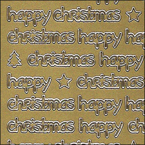 Happy Christmas Words, Gold Peel Off Stickers (1 sheet)