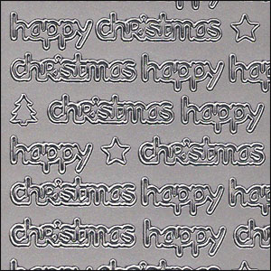 Happy Christmas Words, Silver Peel Off Stickers (1 sheet)