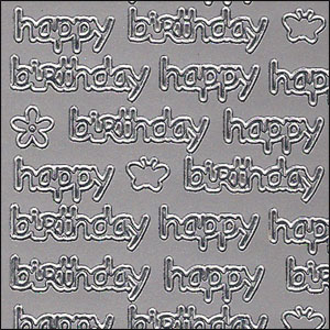 Happy Birthday, Silver Peel Off Stickers (1 sheet)