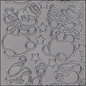 Snowmen, Silver Peel Off Stickers (1 sheet)
