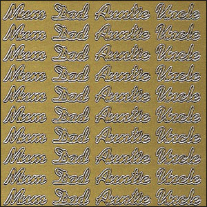 Mum/Dad & Auntie/Uncle, Gold Peel Off Stickers (1 sheet)