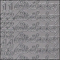 Birthday and Special Numbers, Silver Peel Off Stickers (1 sheet)