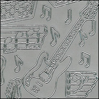 Guitar & Music, Silver Peel Off Stickers (1 sheet)