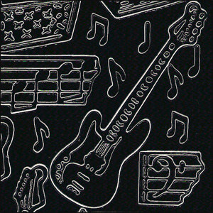 Guitar & Music, Black Peel Off Stickers (1 sheet)