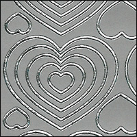 Nested Love Hearts, Silver Peel Off Stickers (1 sheet)