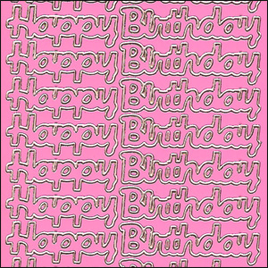 Happy Birthday, Pink Peel Off Stickers (1 sheet)